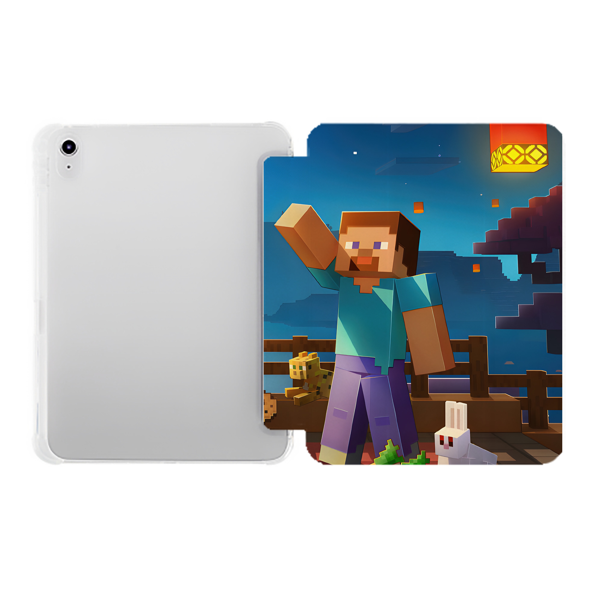 （画像用） マインクラフト ブロックの世界 Minecraft MC Block world IPad ケース ペン収納付き 三つ折りスタンド PUレザー×シリコン 対応機種9.5/10.5/10.9インチ